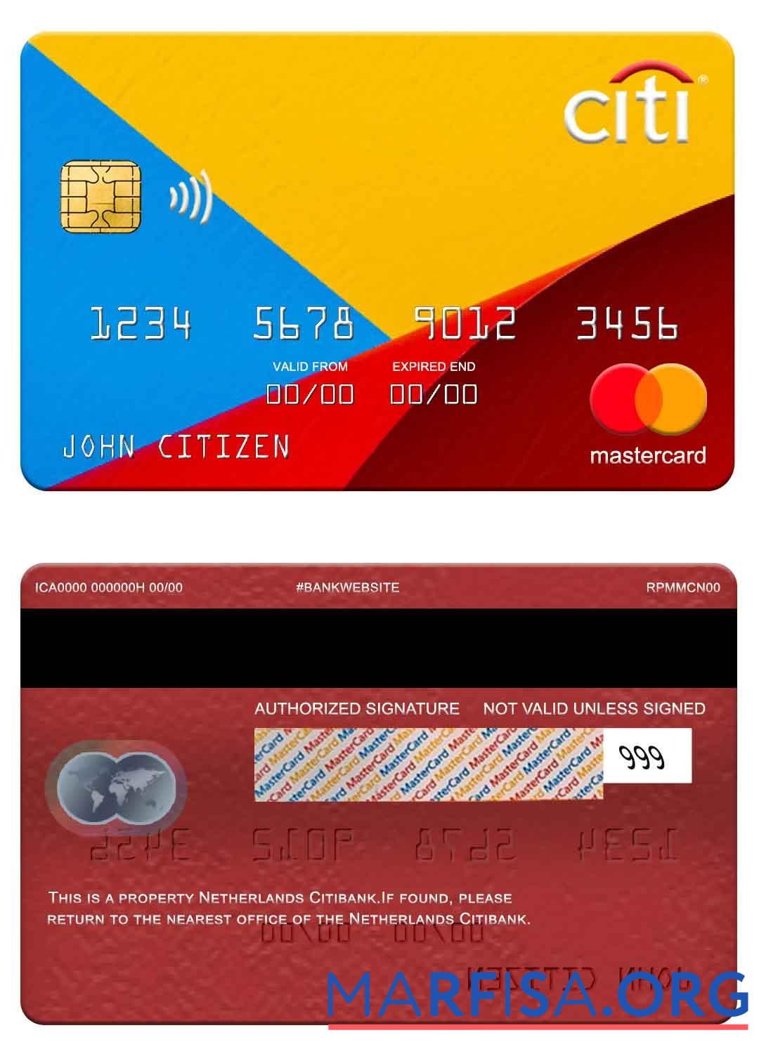 Blank Netherlands Citibank mastercard real example